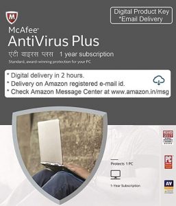 McAfee एंटी-वायरस - 1 पीसी, 1 वर्ष (2 घंटे में ईमेल डिलीवरी- कोई सीडी नहीं)